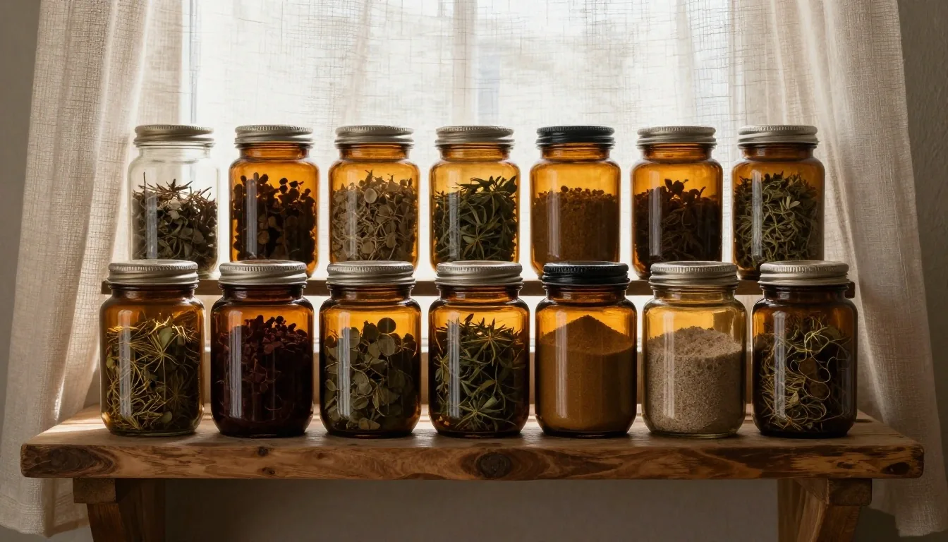 Natural supplement capsules on warm paper