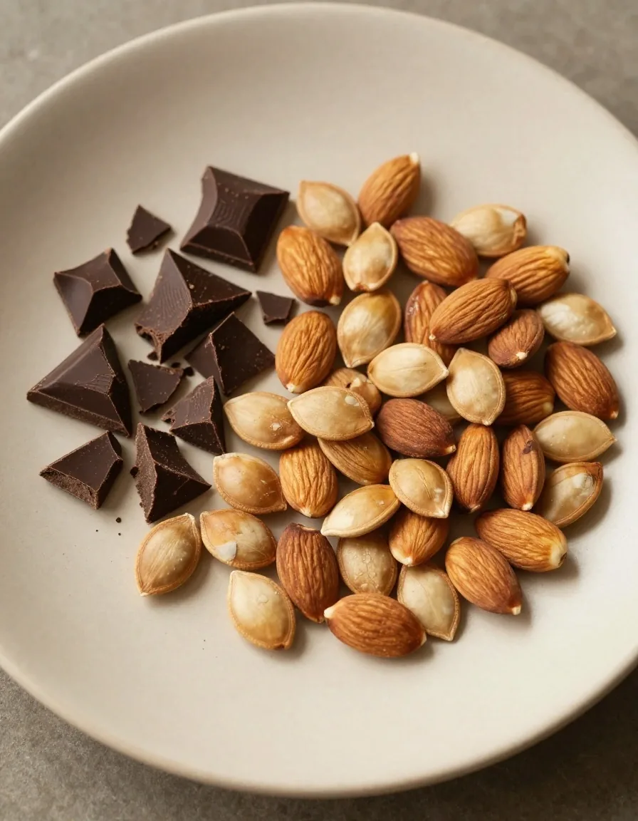 Pumpkin seeds, almonds, and dark chocolate as natural magnesium sources